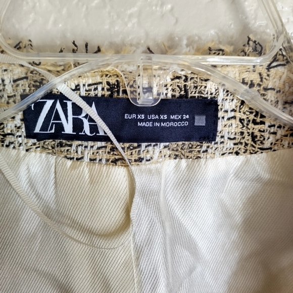 Zara Metallic Fringe Tweed Faux Leather Blazer Sz Xs - Picture 6 of 7